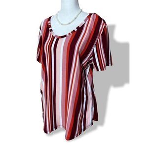 Forbidden Society Red Vertical Striped Short Sleeve Shirt Sz Large